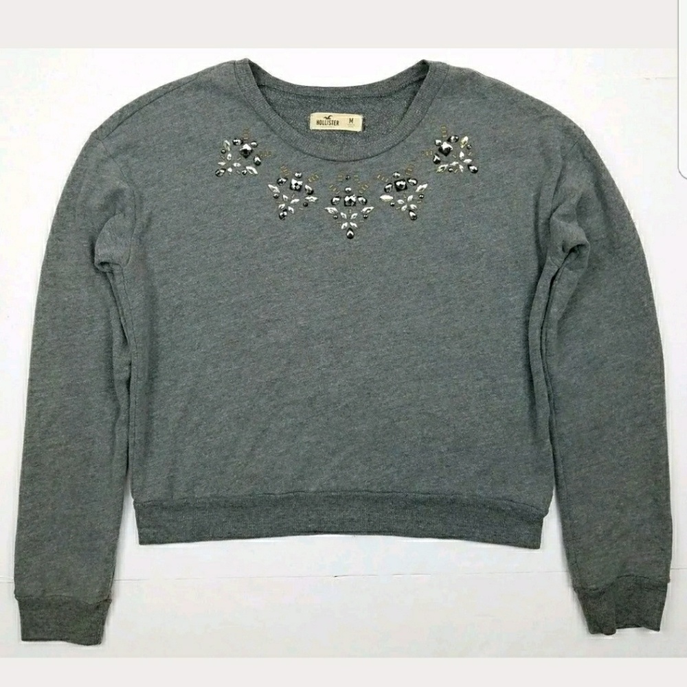 Hollister Gray Crystals Rhinestone Sweater Size M